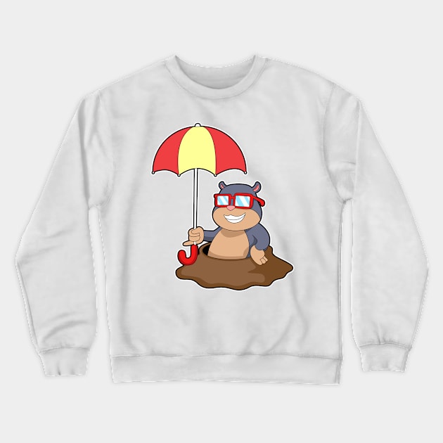 Mole at Raining with Umbrella Crewneck Sweatshirt by Markus Schnabel